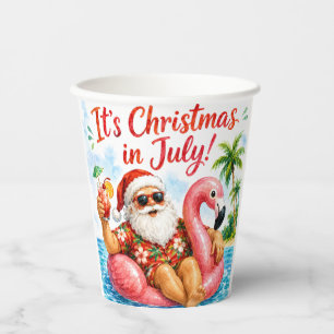 Christmas In July Santa Flamingo Hawaiin Fun Paper Cups