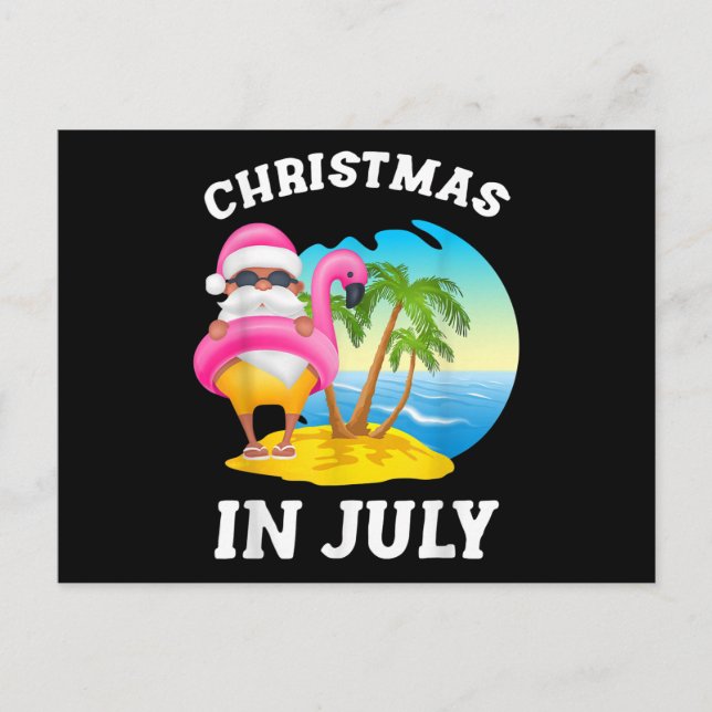 Christmas In July Santa Flamingo Pool Summer Announcement Postcard (Front)