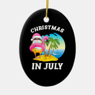 Christmas In July Santa Flamingo Pool Summer Ceramic Tree Decoration