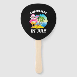 Christmas In July Santa Flamingo Pool Summer Hand Fan