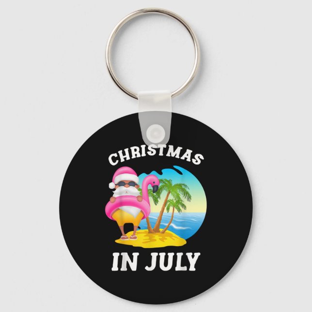Christmas In July Santa Flamingo Pool Summer Key Ring (Front)