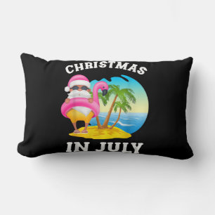 Christmas In July Santa Flamingo Pool Summer Lumbar Cushion