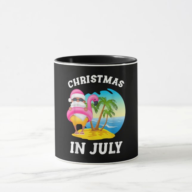 Christmas In July Santa Flamingo Pool Summer Mug (Center)