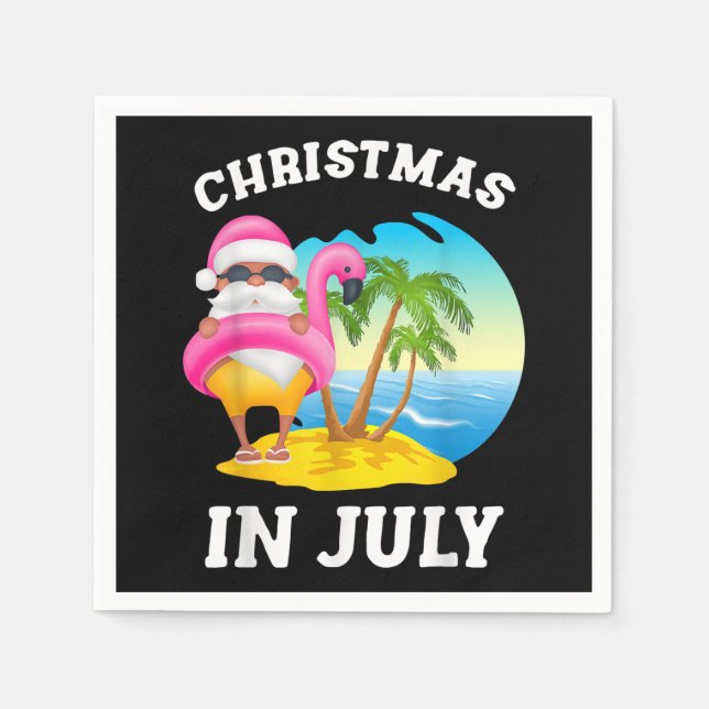 Christmas In July Santa Flamingo Pool Summer Napkin (Front)
