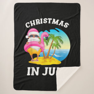 Christmas In July Santa Flamingo Pool Summer Sherpa Blanket