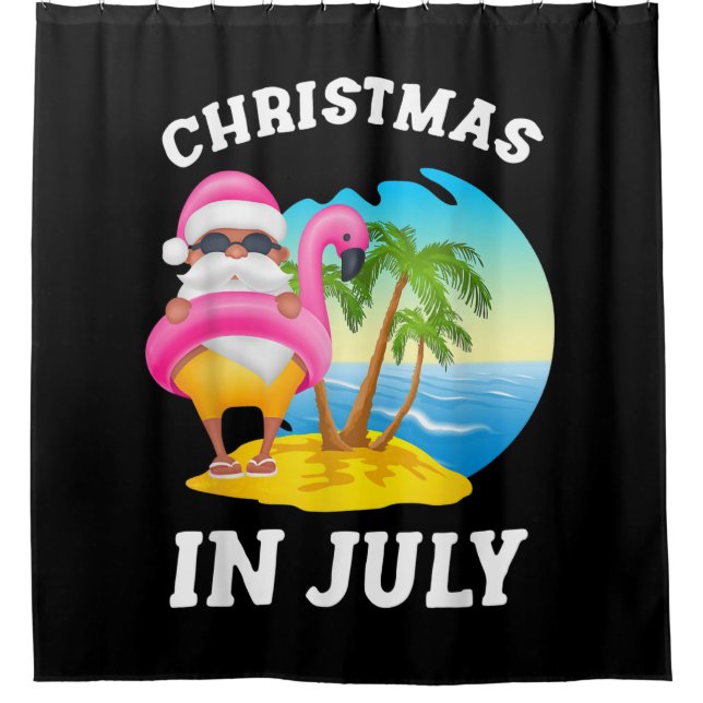 Christmas In July Santa Flamingo Pool Summer Shower Curtain (Front)