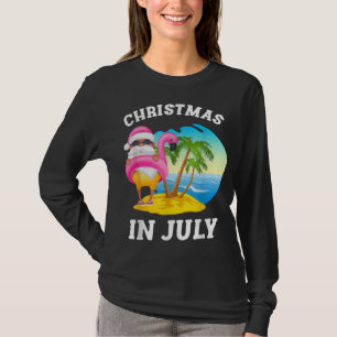 Christmas In July Santa Flamingo Pool Summer T-Shirt