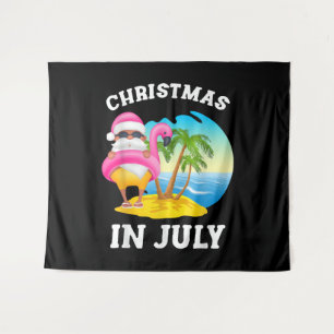 Christmas In July Santa Flamingo Pool Summer Tapestry