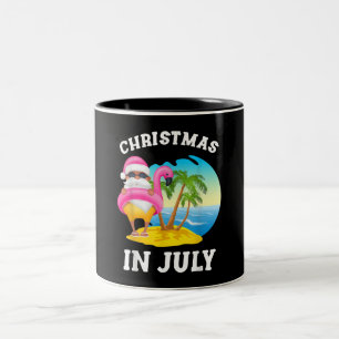 Christmas In July Santa Flamingo Pool Summer Two-Tone Coffee Mug
