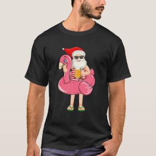 Christmas In July Santa Flamingo Summer Beach And T-Shirt