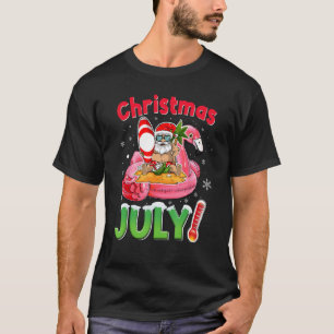Christmas In July  Santa Flamingo Summer Beach Vac T-Shirt