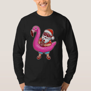 Christmas In July  Santa Flamingo Summer Hawaiian  T-Shirt