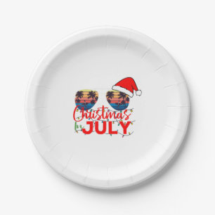 Christmas in July Santa Hat Sunglasses Beach Paper Plate
