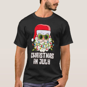 Christmas In July Santa Hat Sunglasses Beach Summe T-Shirt