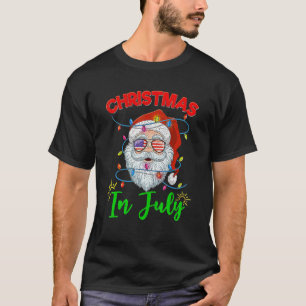 Christmas In July Santa Hat Sunglasses Beach Summe T-Shirt
