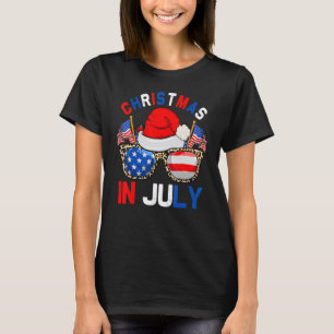 Christmas In July Santa Hat Sunglasses Summer 4th  T-Shirt