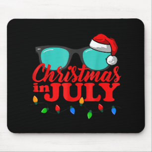 Christmas In July Santa Hat Sunglasses Summer Cele Mouse Pad