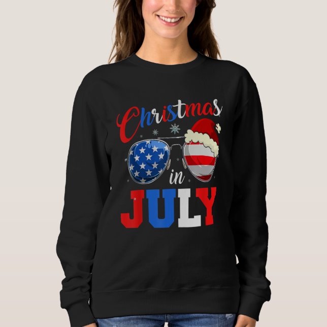 Christmas In July Santa Hat Sunglasses Summer Cele Sweatshirt (Front)