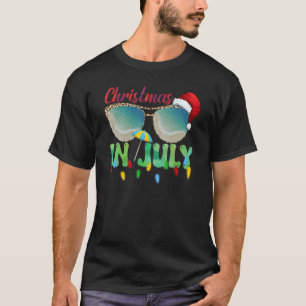 Christmas In July Santa Hat Sunglasses Summer Cele T-Shirt