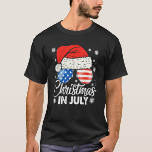 Christmas In July Santa Hat Sunglasses Summer Cele T-Shirt