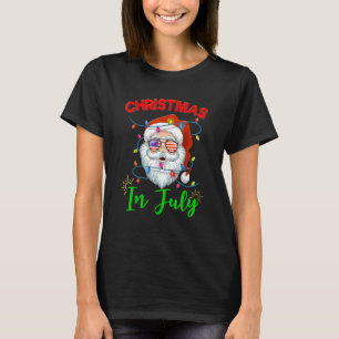 Christmas In July Santa Hat Sunglasses Summer Cele T-Shirt