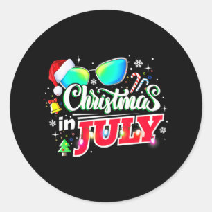 Christmas in July Santa Hat Sunglasses Summer Classic Round Sticker