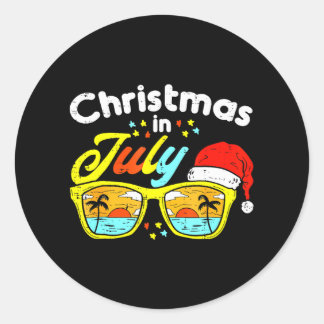Christmas In July Santa Hat Sunglasses Summer Classic Round Sticker