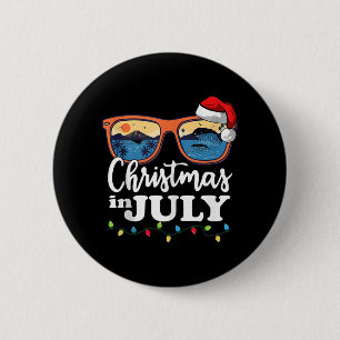 Christmas In July Santa Hat Sunglasses Summer Vaca 6 Cm Round Badge