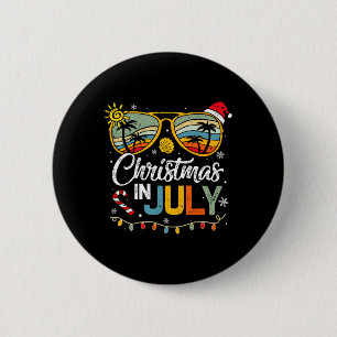 Christmas in July Santa Hat Sunglasses Summer Vaca 6 Cm Round Badge