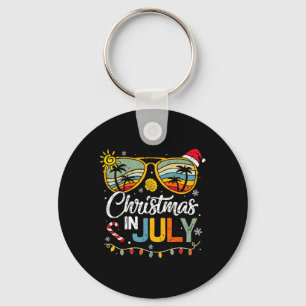 Christmas in July Santa Hat Sunglasses Summer Vaca Key Ring