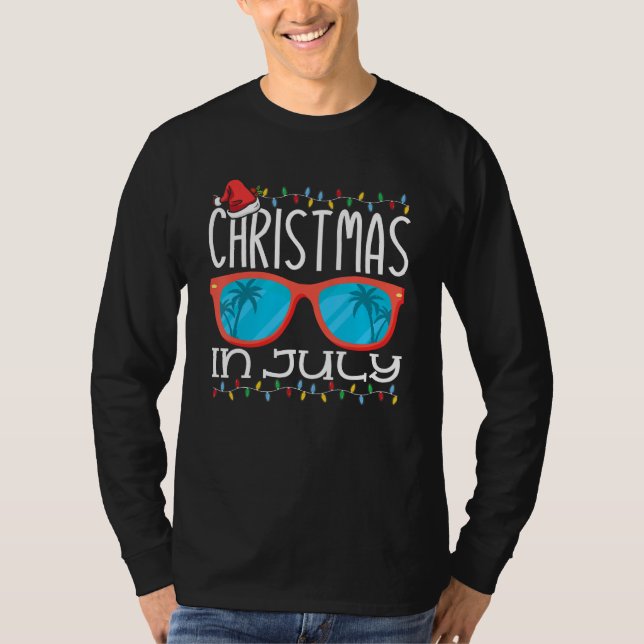 Christmas in July Santa Hat Sunglasses Summer Vaca T-Shirt (Front)