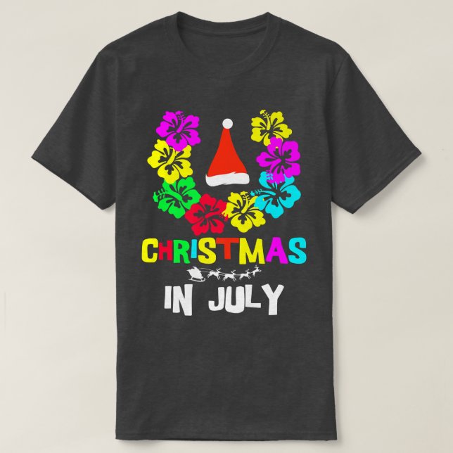 Christmas in July Santa Hat Sunglasses Summer Vaca T-Shirt (Design Front)