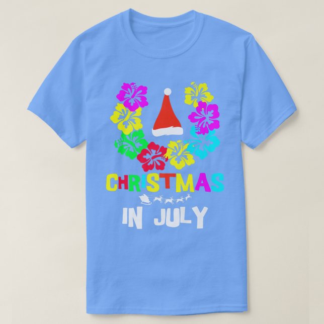 Christmas in July Santa Hat Sunglasses Summer Vaca T-Shirt (Design Front)