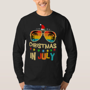 Christmas In July Santa Hat Sunglasses Summer Vaca T-Shirt