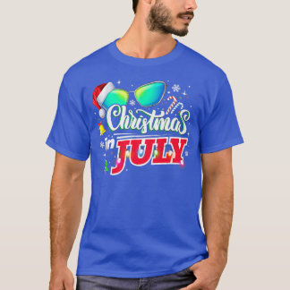 Christmas in July Santa Hat Sunglasses Summer Vaca T-Shirt
