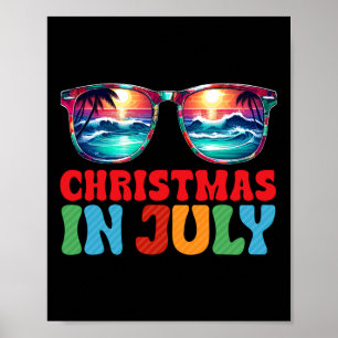 Christmas In July Santa Hat Sungles Tropical Xmas Poster