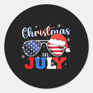 Christmas In July Santa Hat Sungles Usa Flag 4th O Classic Round Sticker