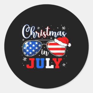Christmas In July Santa Hat Sungles Usa Flag 4th O Classic Round Sticker