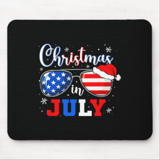 Christmas In July Santa Hat Sungles Usa Flag 4th O Mouse Pad