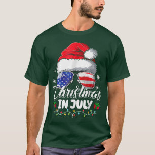 Christmas in July Santa Hat USA Flag Sunglasses Su T-Shirt