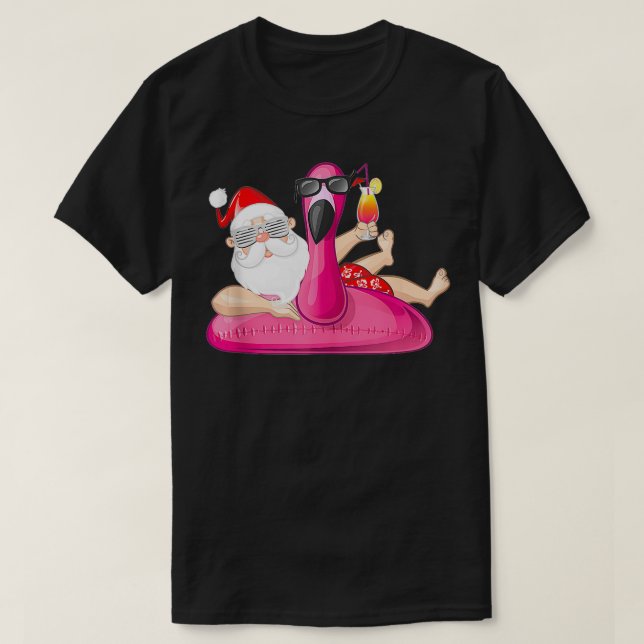 Christmas in July Santa Hawaii Flamingo Summer Vac T-Shirt (Design Front)