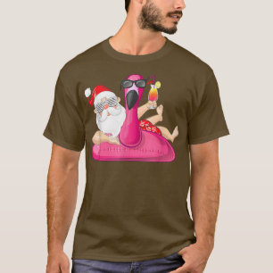 Christmas In July Santa Hawaii Flamingo Summer Vac T-Shirt