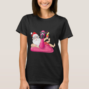 Christmas In July Santa Hawaii Flamingo Summer Vac T-Shirt