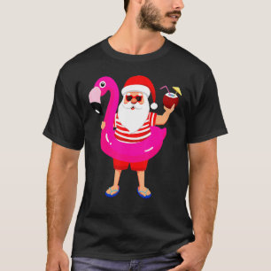 Christmas In July Santa Hawaii Sunglasses Flamingo T-Shirt