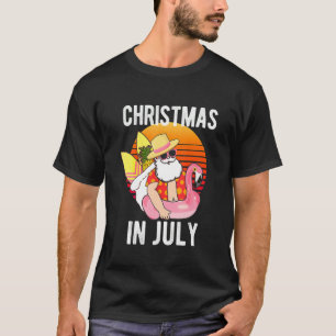Christmas In July Santa Hawaii Sunglasses Flamingo T-Shirt