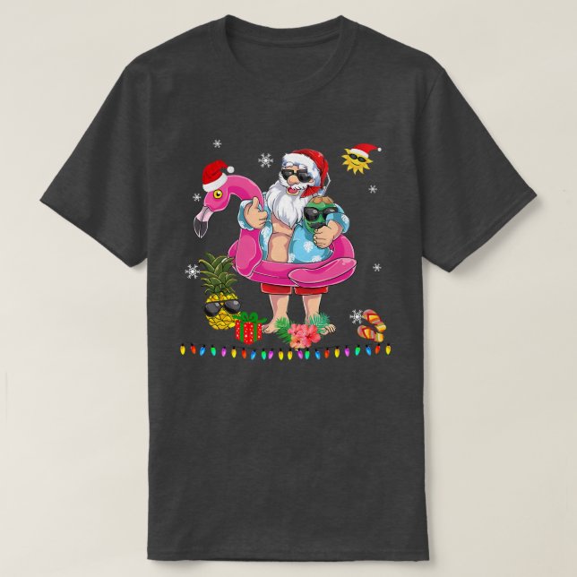 Christmas in July Santa hawaii Sunglasses Flamingo T-Shirt (Design Front)