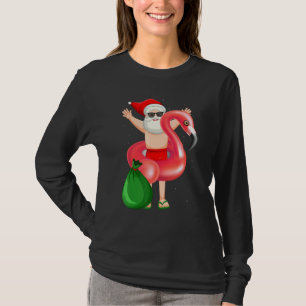 Christmas In July Santa Hawaii Sunglasses Flamingo T-Shirt