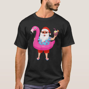 Christmas in July Santa hawaii Sunglasses Flamingo T-Shirt