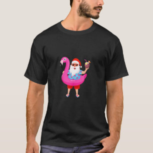 Christmas In July Santa Hawaii Sunglasses Flamingo T-Shirt