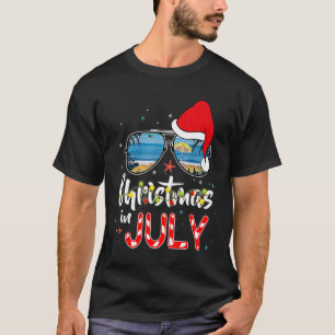 Christmas In July Santa Hawaii Sunglasses Flamingo T-Shirt